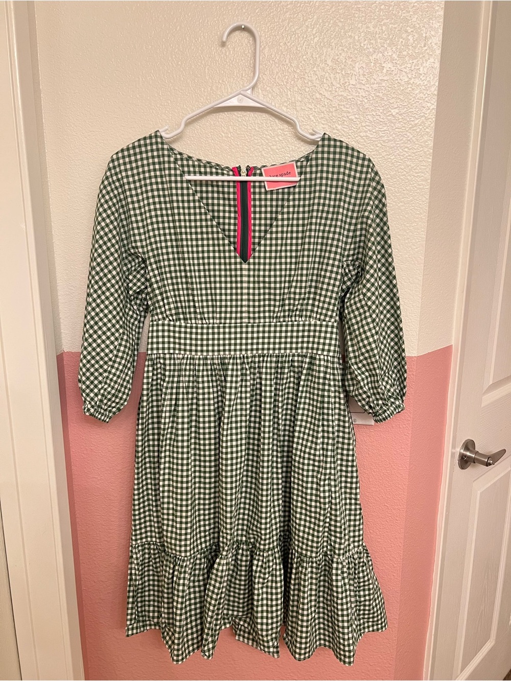 kate spade Green Gingham Tiered Mini Dress